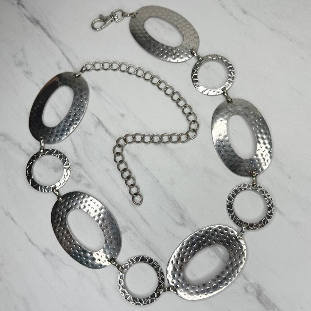 Wide Hammered Oval Circle Silver Tone Chain Link Belt One Size (OS) ✨